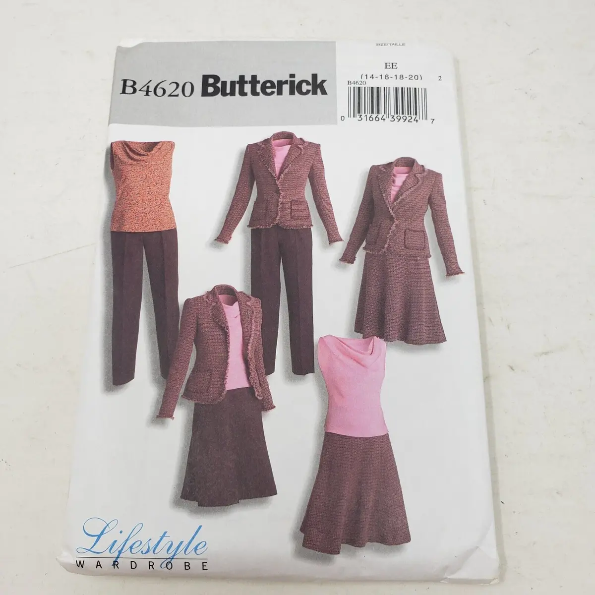 Butterick B4620 Sewing Pattern Draped Top Blazer Jacket Pants Skirt 14-16-18-20 1