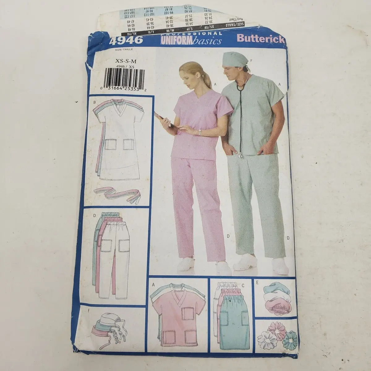 Butterick Uniform Basics Scrubs Sewing Pattern 4946 Mens Womens Sizes Xs-S-M 1