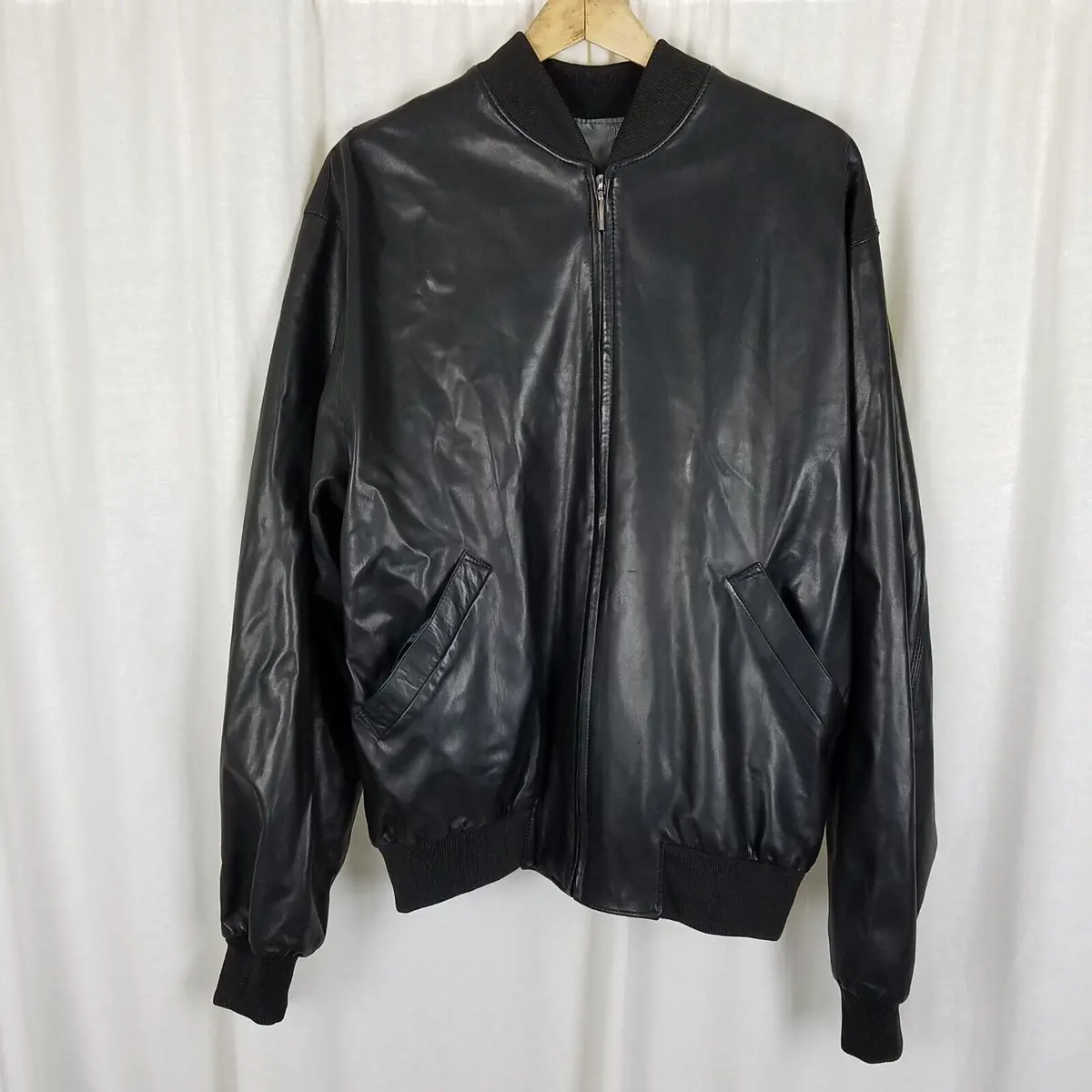 Vintage Jose Luis Black Lamb Leather Cafe Bomber Baseball Jacket Mens 44R Usa 1