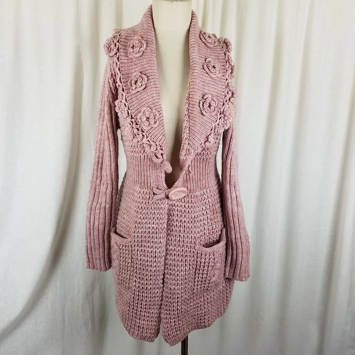 John Fashion Sweater Flower Coat Knit Long Cardigan Womens L Coatigan Rose Shawl 1