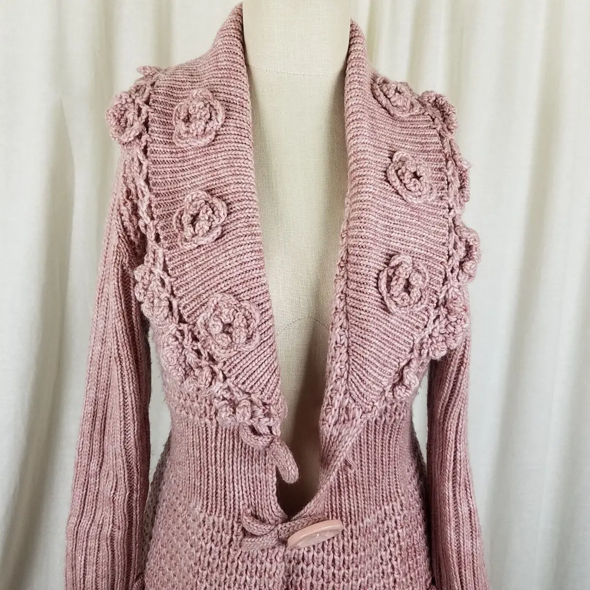 John Fashion Sweater Flower Coat Knit Long Cardigan Womens L Coatigan Rose Shawl 2