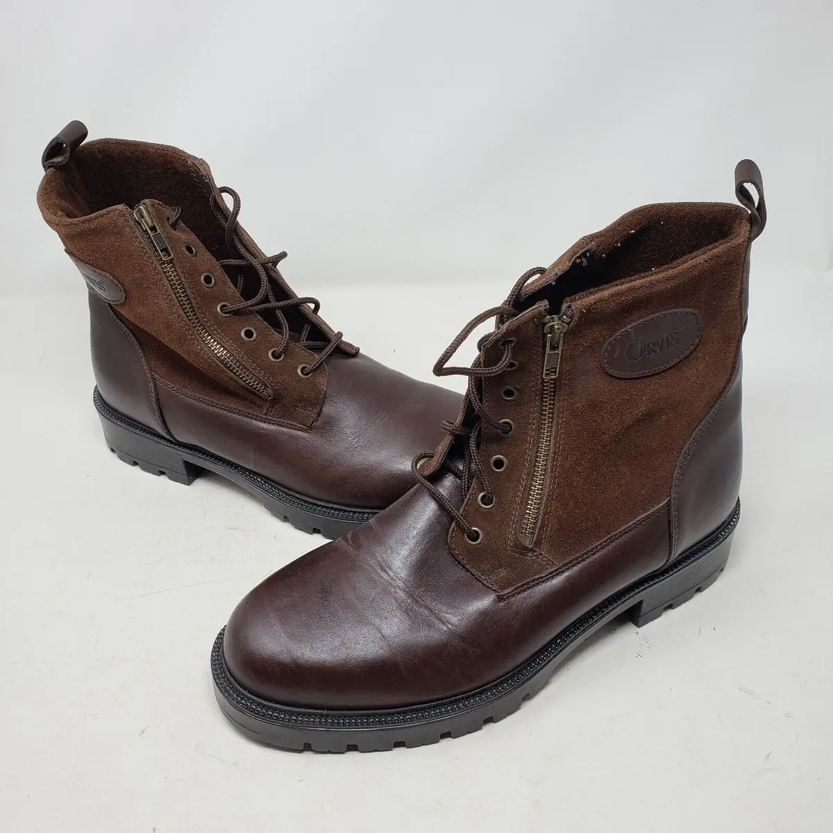 Vintage Orvis Brown Leather Chelsea Work Boots Mens 11 Canada Side Zip Lace Up 1