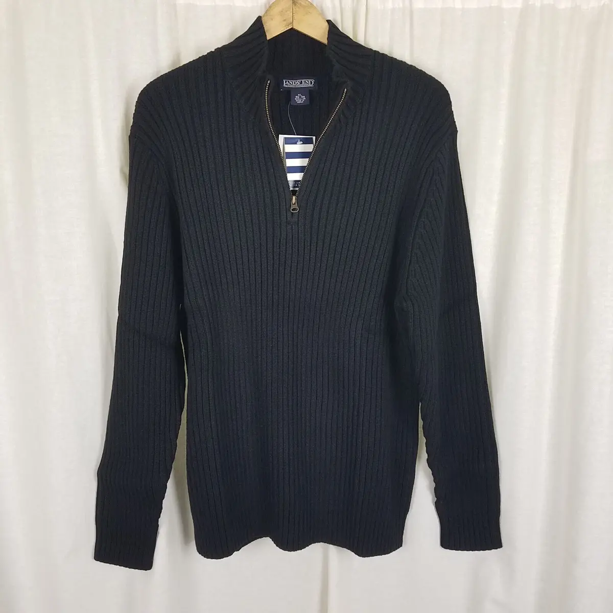 Vintage Lands End Ribbed Mock Neck Half Zip Cotton Henley Sweater Mens Xl Japan 1