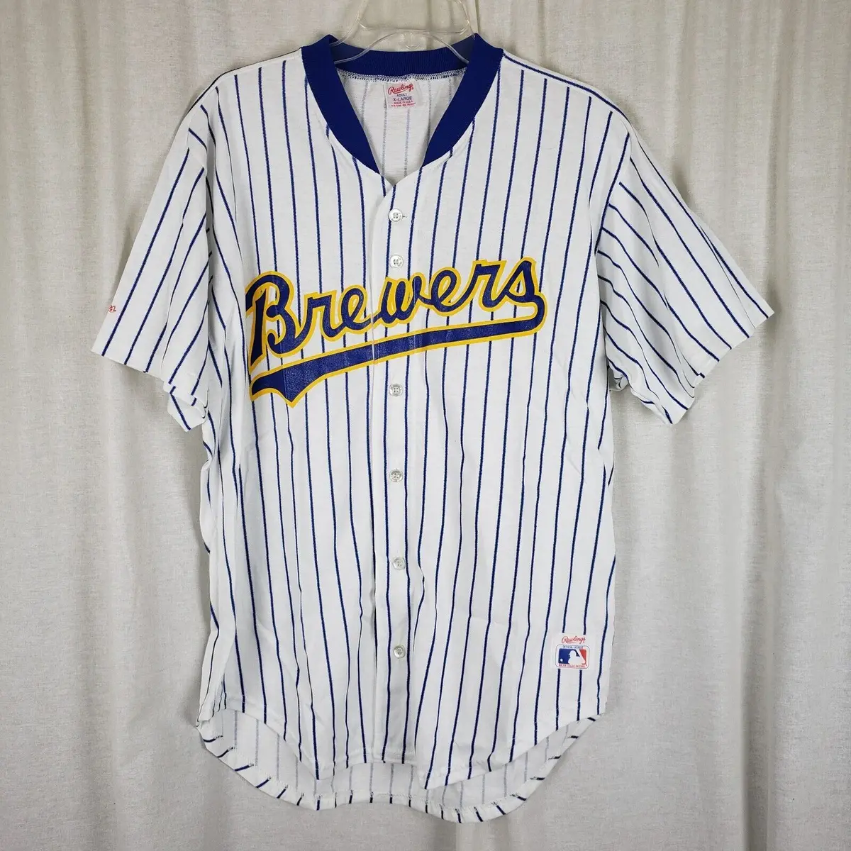 Vintage Milwaukee Brewers Rawlings Pinstriped Baseball Jersey Mens Xl Usa 50/50 1