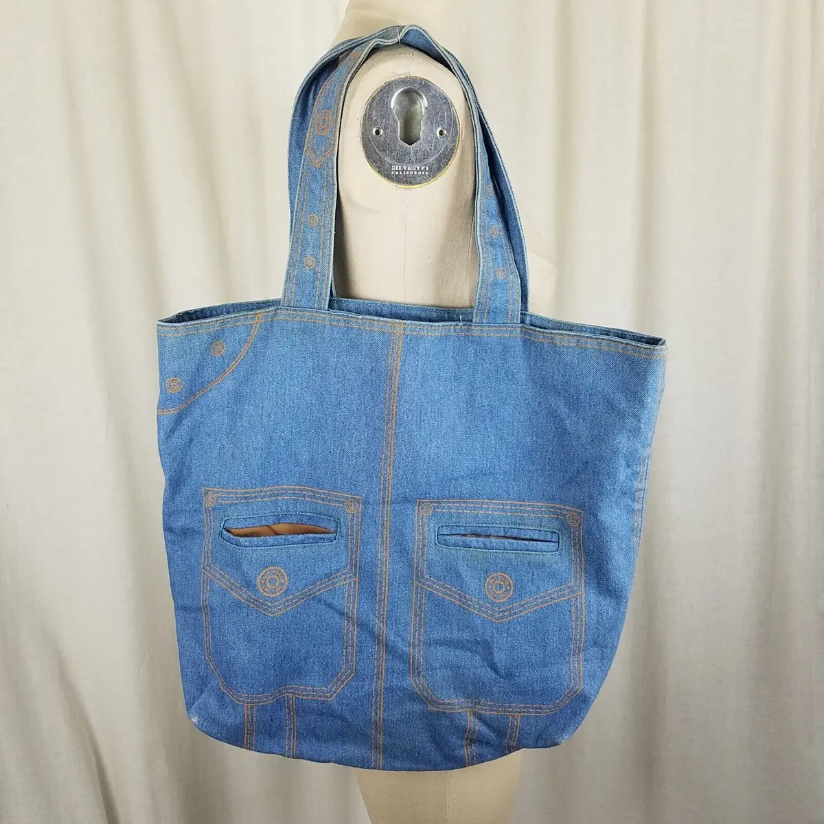 Vintage Gap Denim Blue Jean Pants Look Large Tote Bag 2004 Cotton 1