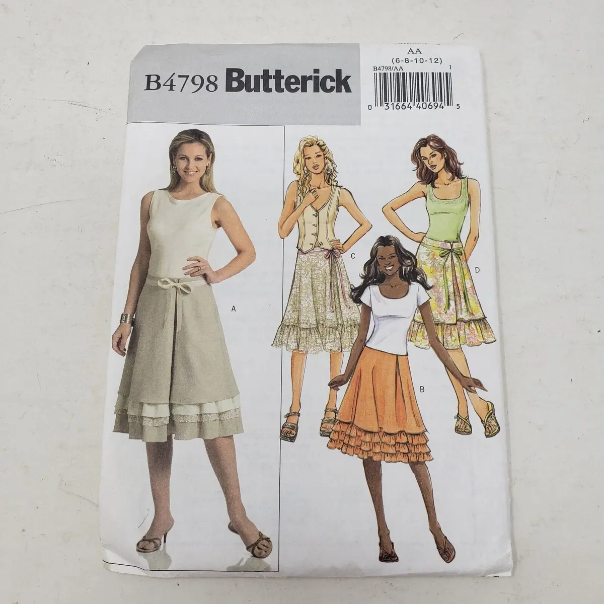 Butterick Sewing Pattern Ruffled Skirt Belt B4798 Womens Size 6-8-10-12 Uncut Aa 1