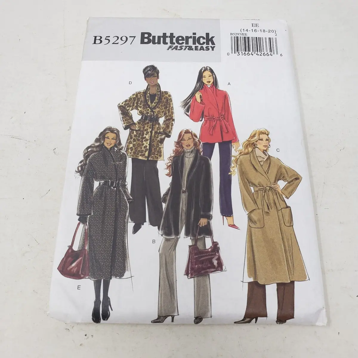 Butterick Fast & Easy Sewing Pattern B5297 Women Sizes 14-16-18-20 Jacket Coat 1