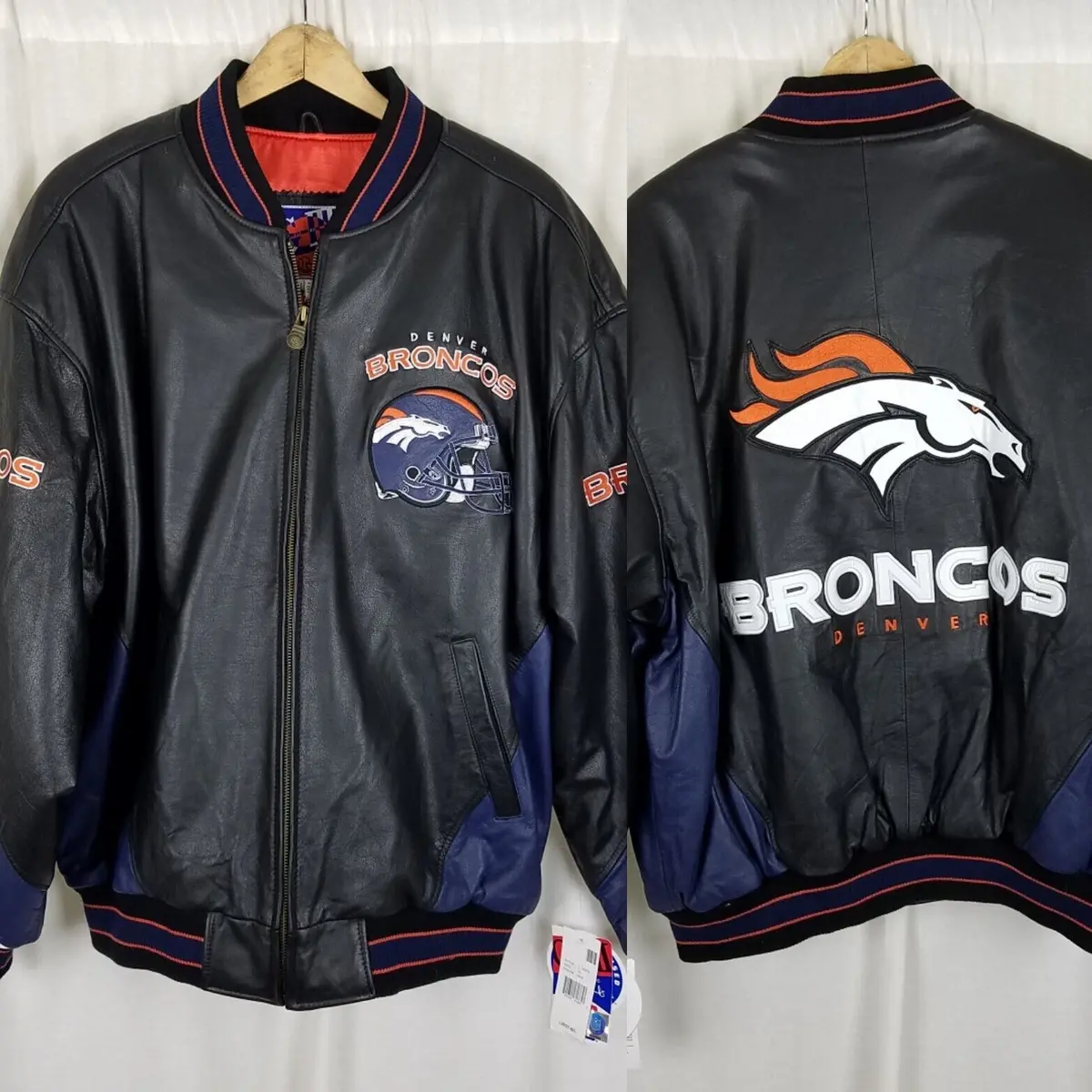 Vintage Gg-Iii Carl Banks Denver Broncos Leather Bomber Jacket Mens Xl Patch 90S 1