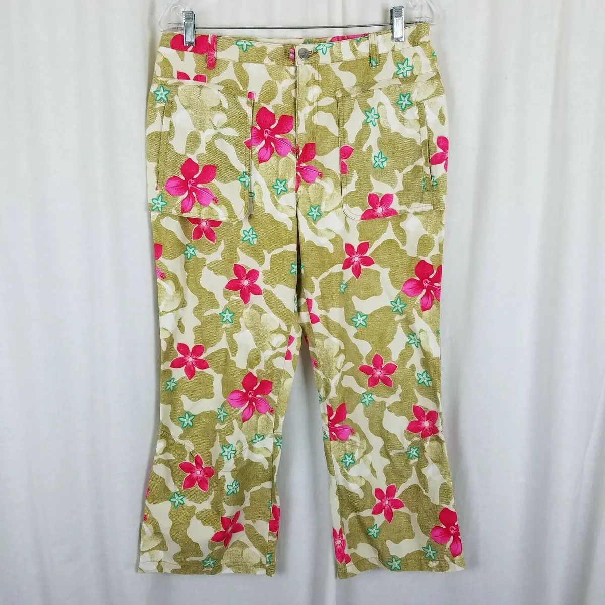 Oilily Hawaiian Hibiscus Floral Cropped Capris Culottes Pants Womens 6 Colorful 1