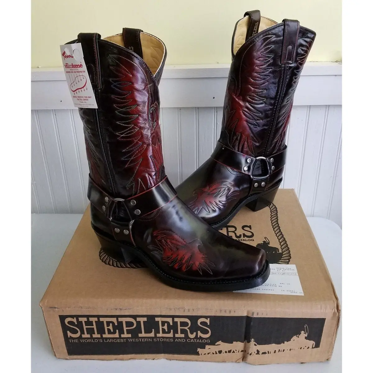 Sheplers Apple Eagle Embroidered Harness Cowboy Boots Mens 10 Ee Texon Vikofome 1