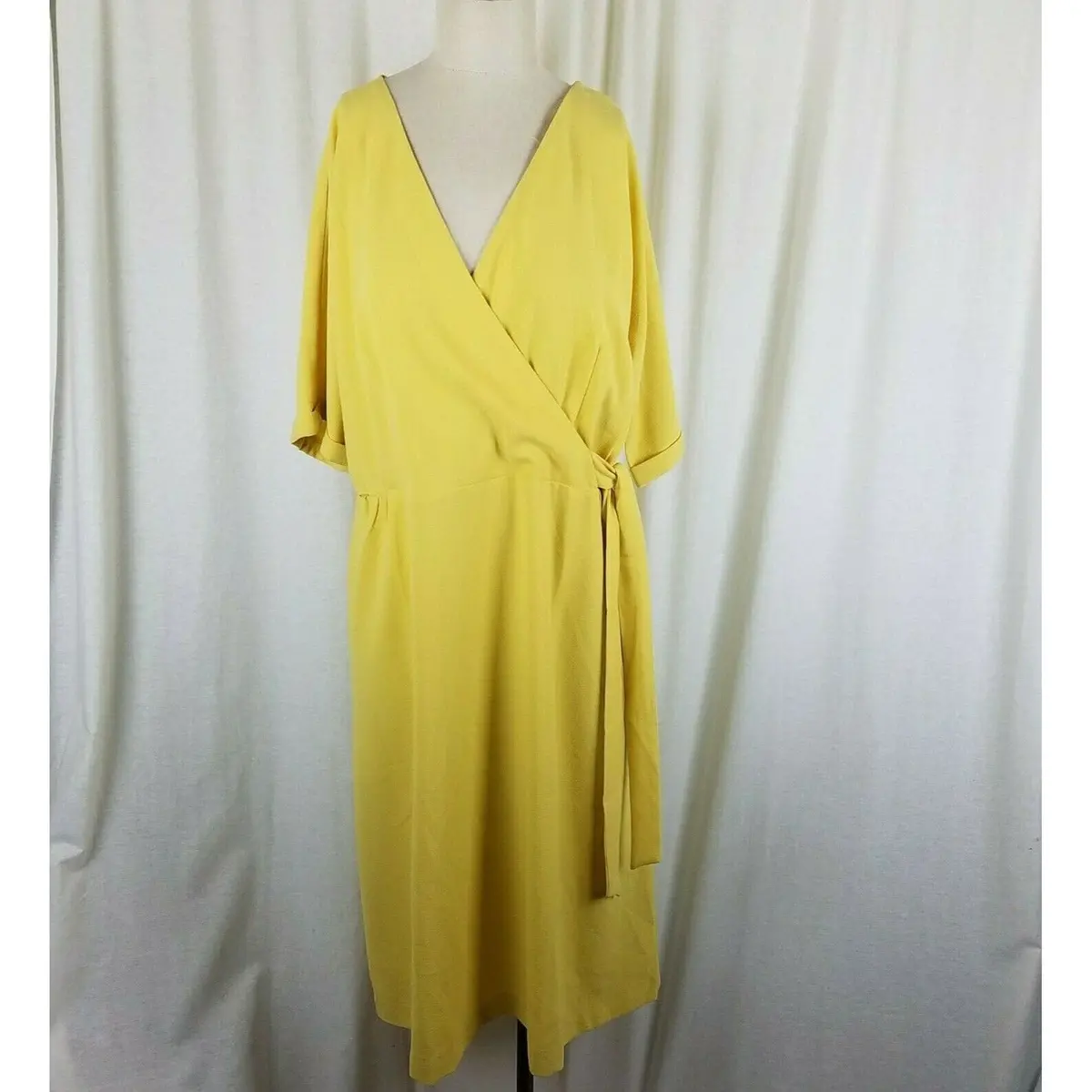 Ann Taylor Factory Wrap Side Tie Yellow Chiffon Midi Dress Womens L Nwt $110 1