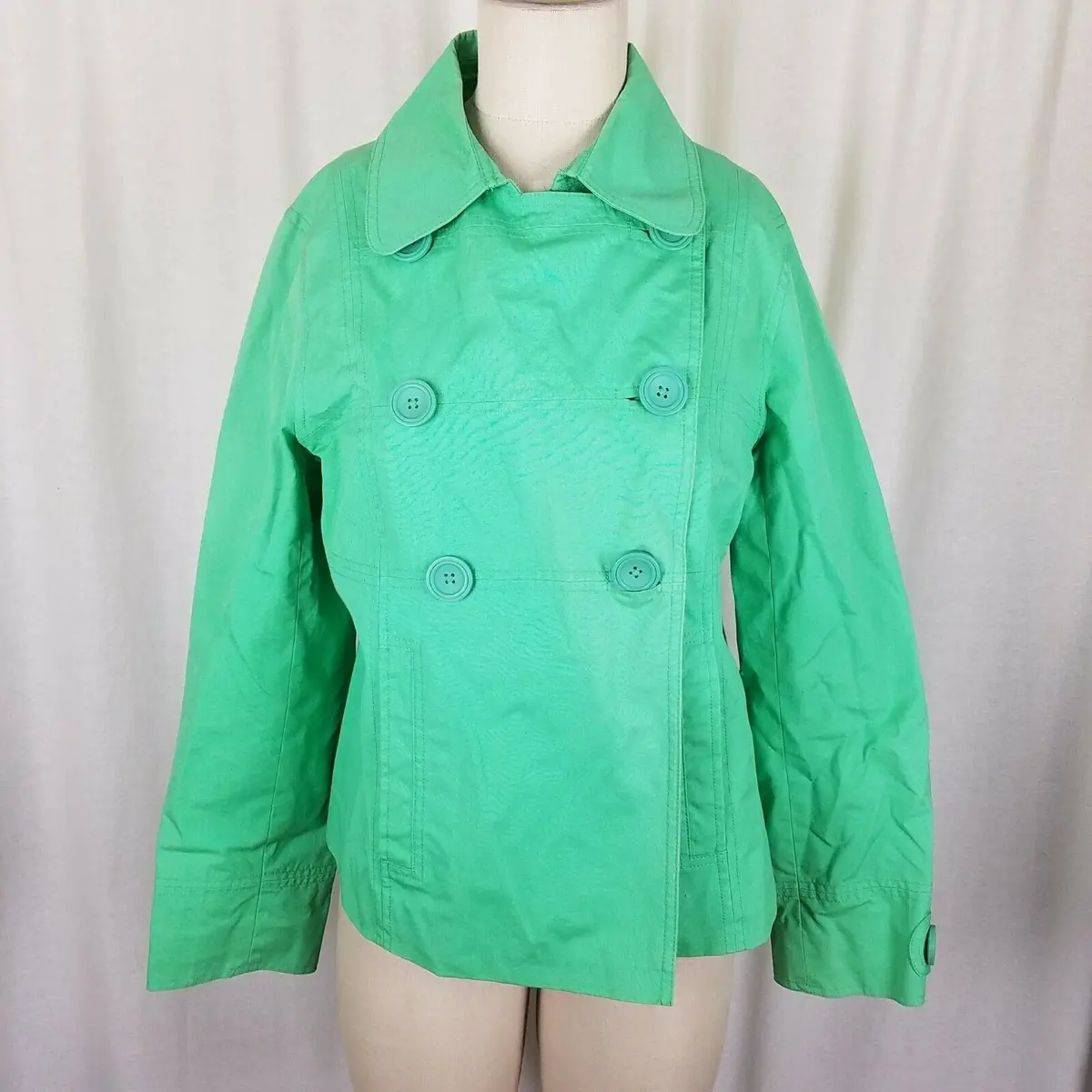 Ll Bean Canvas Cotton Swing Jacket Double Breasted Peacoat Womens S Spring Green 1