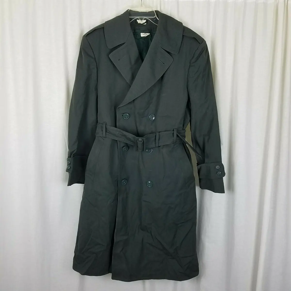 Military Issue Army Serge Green Wool Overcoat Ag-44 Peacoat Trench Coat Mens 38S 1