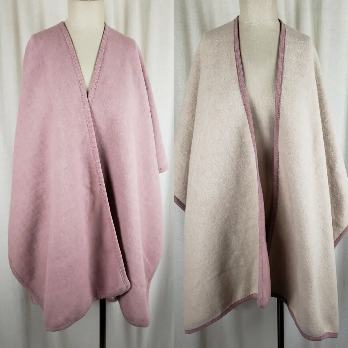 Modena Vegan Faux Wool Reversible Wrap Shawl Poncho Cape Womens Os Pink Tan 1