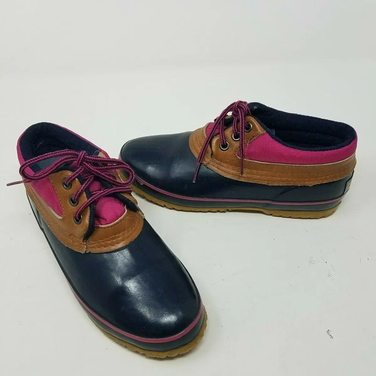 Vintage Lands End Direct Hot Pink Rubber Hunting Duck Shoe Boots Womens 7 Blue 1