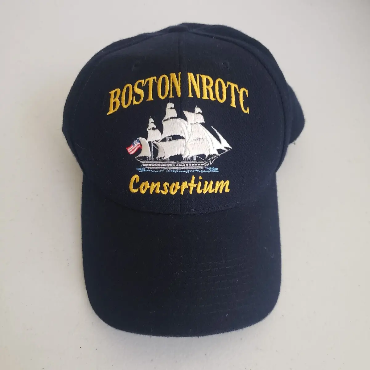 Vtg Boston Nrotc Consortium Baseball Hat Cap The Corps Usa Tall Ship Navy Blue 1