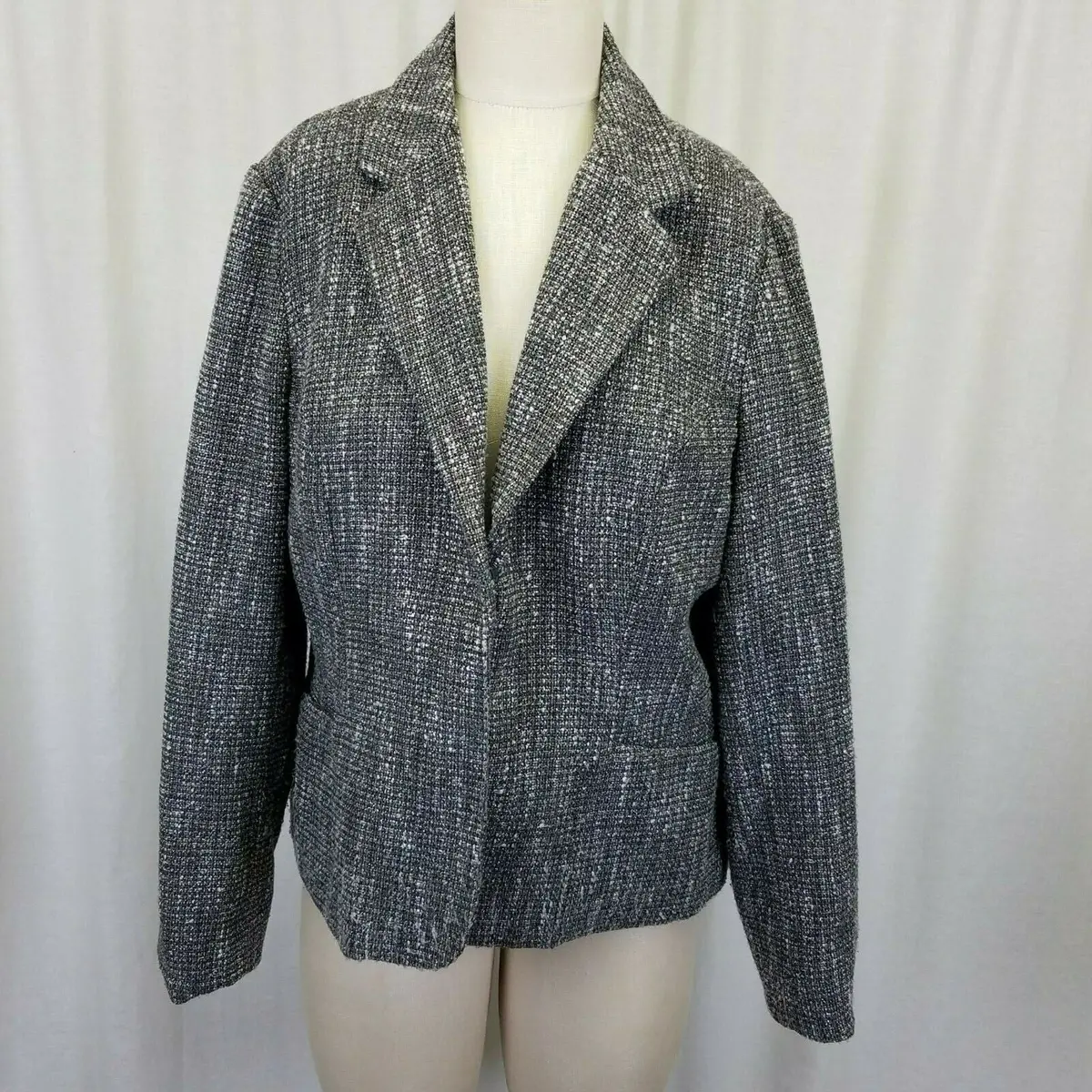 Coldwater Creek Woven Mottled Recycled Wool Blend Jacket Blazer Womens 16 Black 1