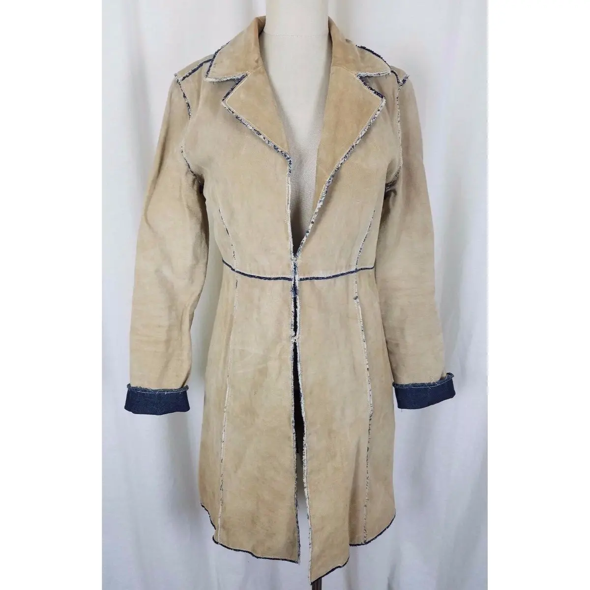 Blanc Noir Kharma Deconstructed Patchwork Leather Denim Coat Womens L Lagenlook 1