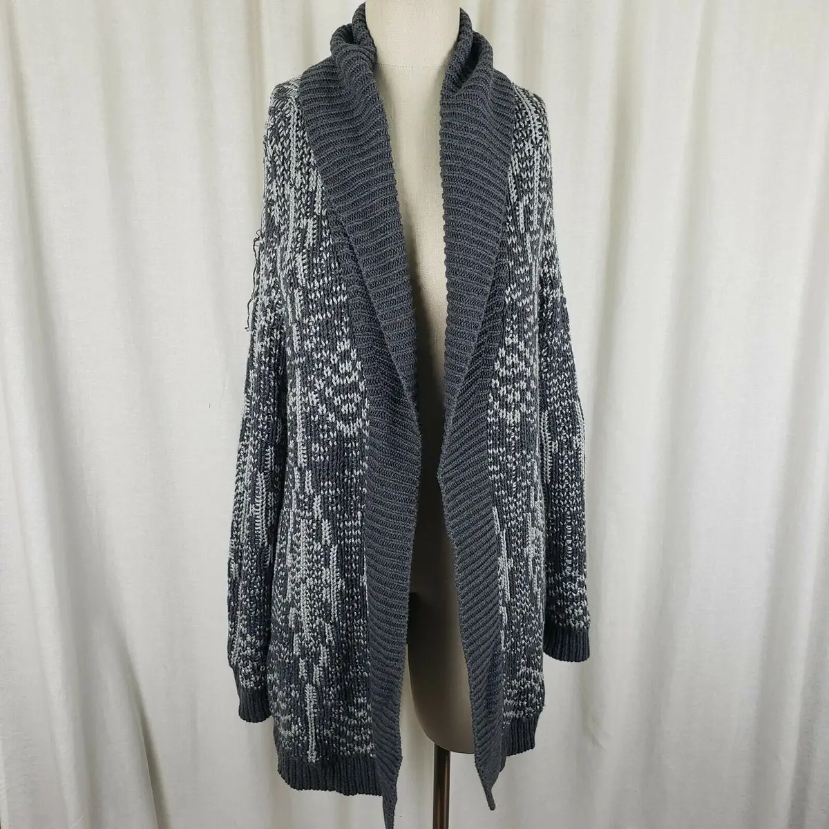 Talbots Petite Metallic Knit Asymmetrical Open Front Wrap Shawl Swing Sweater Lp 1
