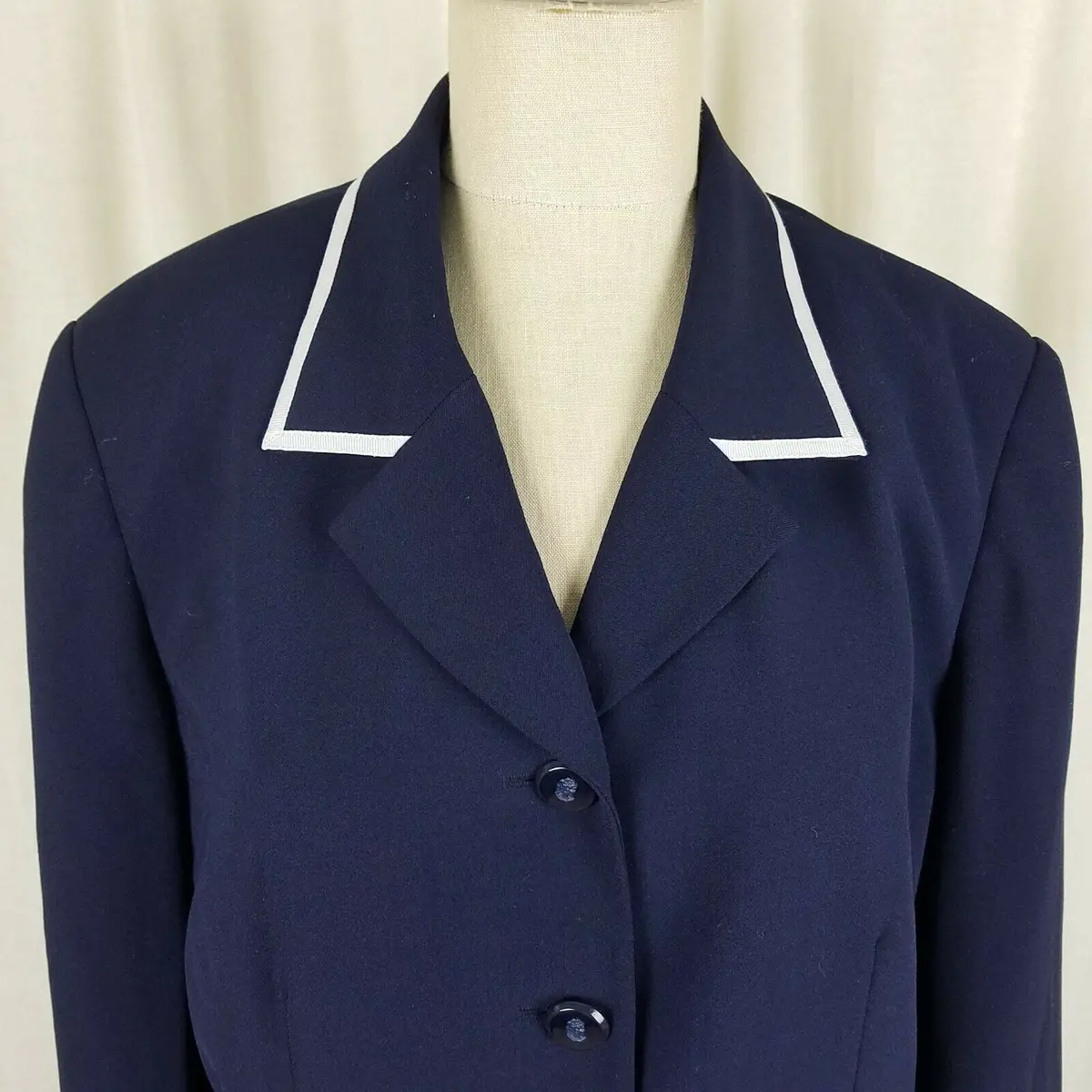 Vintage John Meyer Norwich Contrast Stripes Navy Blue Jacket Blazer Womens 14 2