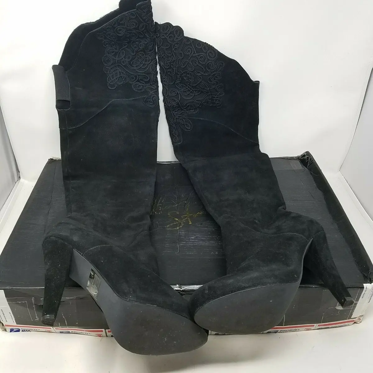 Colin Stuart X Victoria Secret Over The Knee Soutache Black Suede Boots Womens 9 1