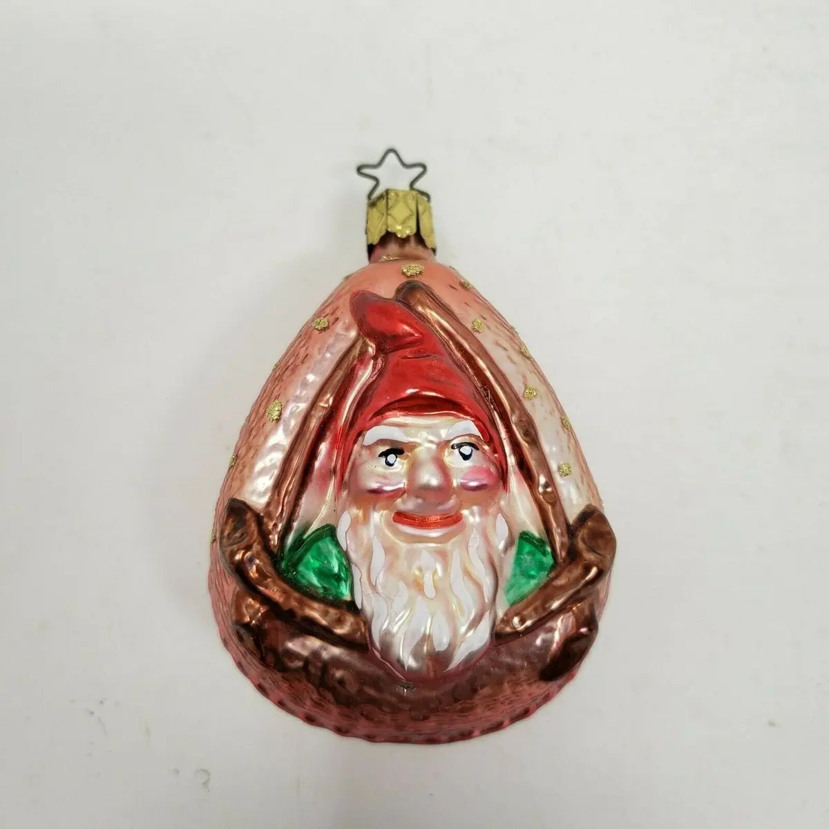 Vintage Painted Glass Santa Claus Or Elf Christmas Tree Ornament Spun Blown 4" 1