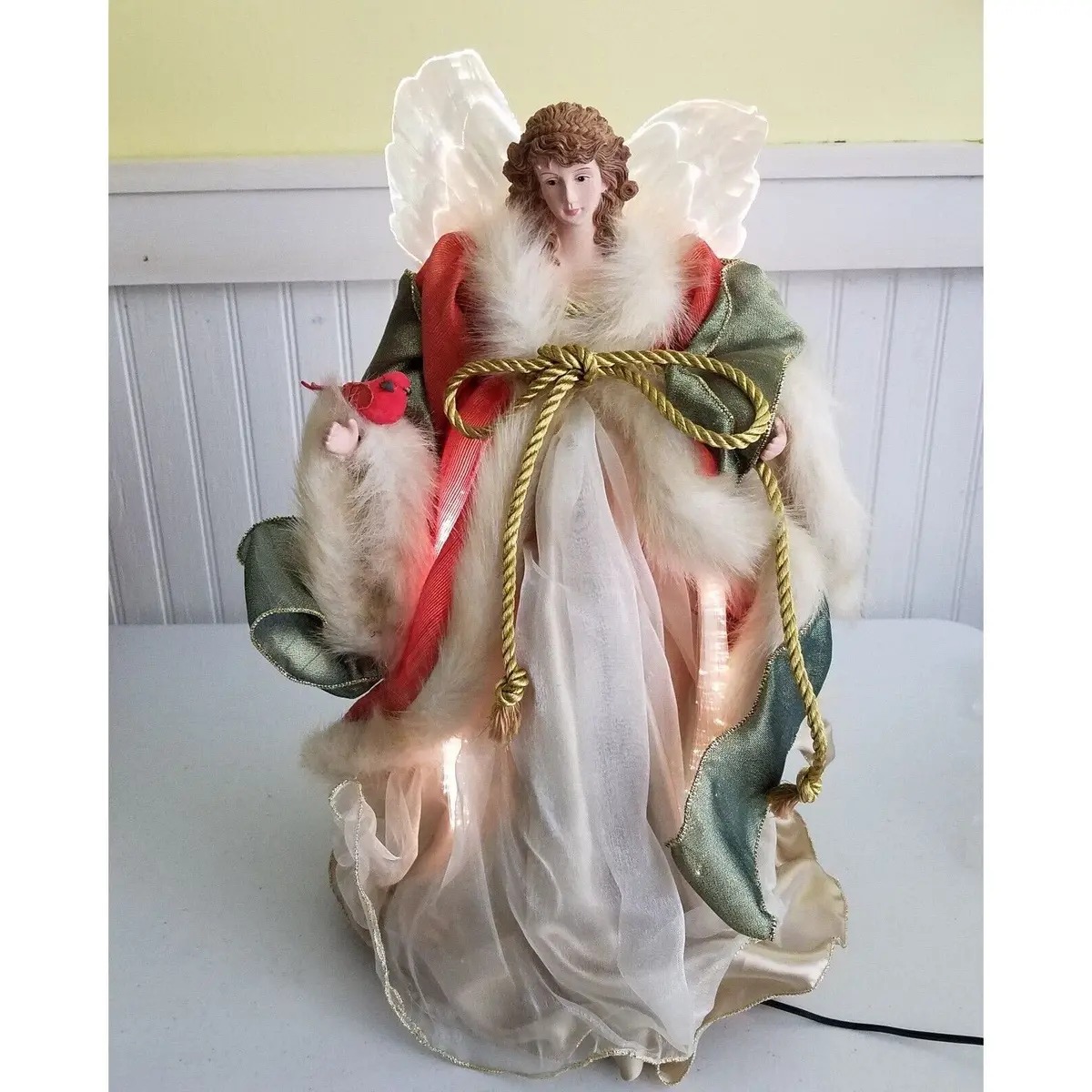 Vintage Color Changing Fiber Optics Angel Tree Topper Tabletop Christmas Holiday 1