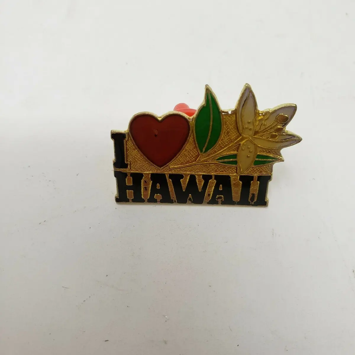 I Heart Hawaii Metal Hat Pin Lapel Travel Vintage Love Gold Hawaiian Hibiscus 1
