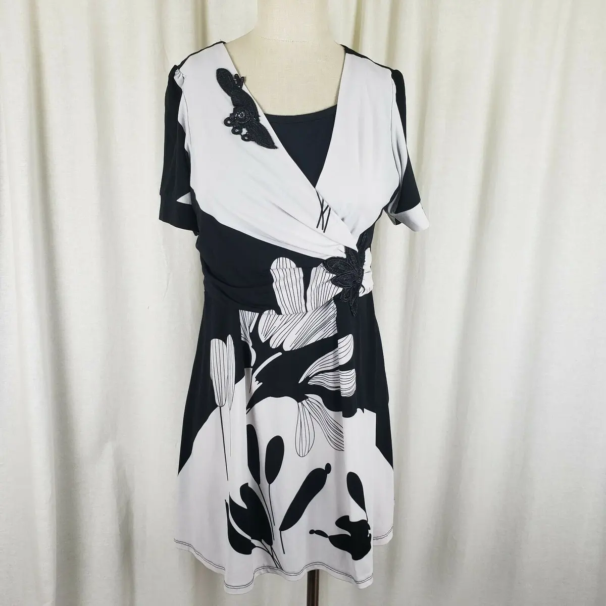 Mod Vintage 60S Twiggy Space Age Faux Wrap Twirl Mini Dress Floral Womens M L 1