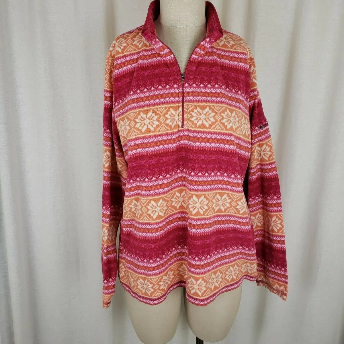 Ll Bean Fleece 1/4 Zip Up Nordic Snowflake Lightweight Shirt Jacket Womens L Xl 1