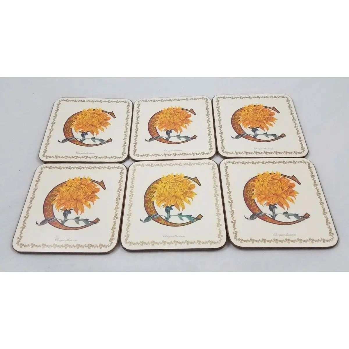 Pimpernel Floral Alphabet Coasters Letter C Chrysanthemum Box England Set Of 6 1