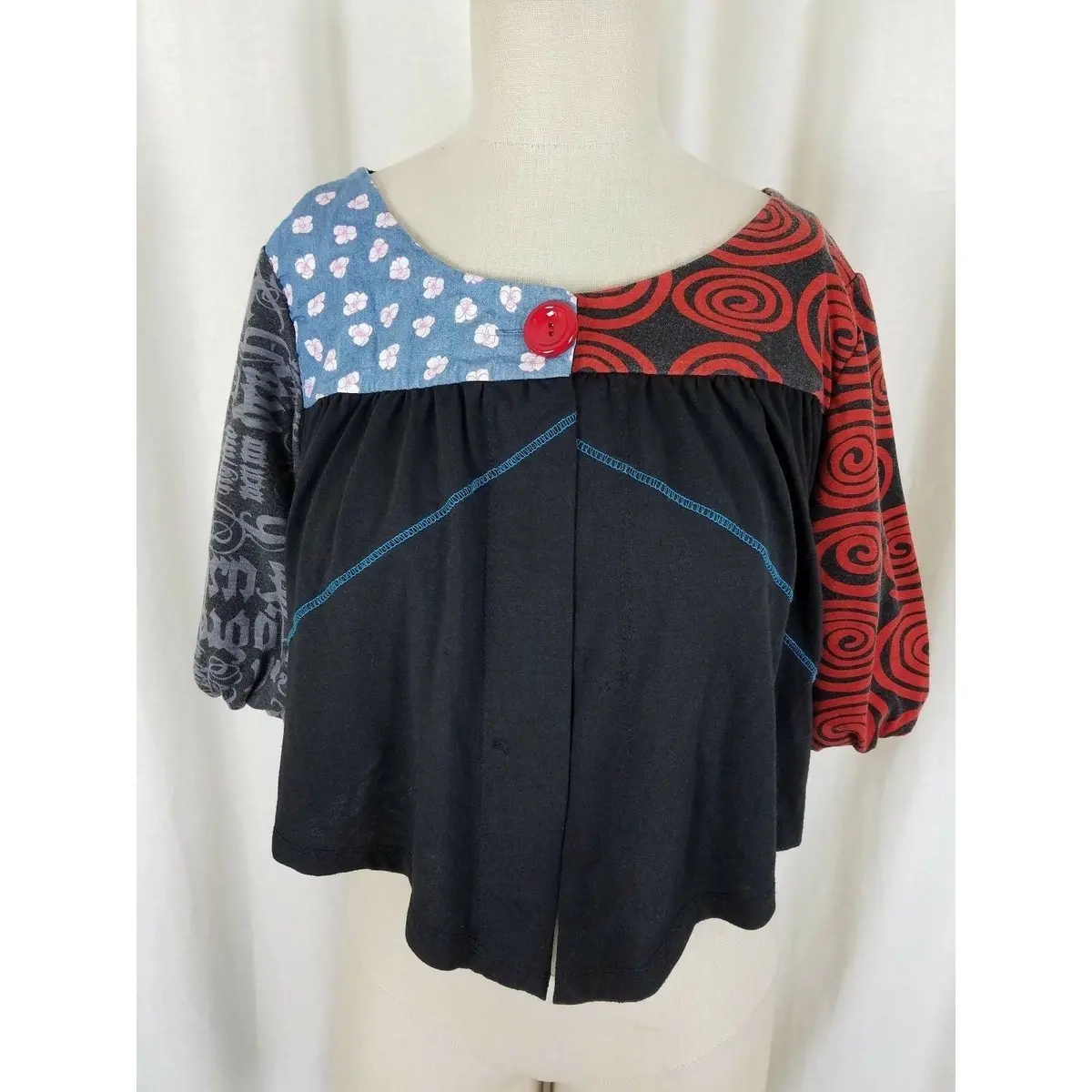 Maniki Cropped Patchwork Summer Swing Jacket Womens M Asymmetrical 3/4 Sleeves 1
