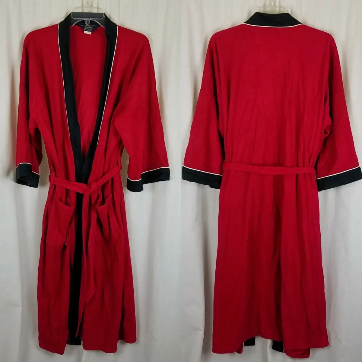 Harcourt Red & Black Velour Wrap Bath Robe Mens One Size Os Striped Usa Smoking 1