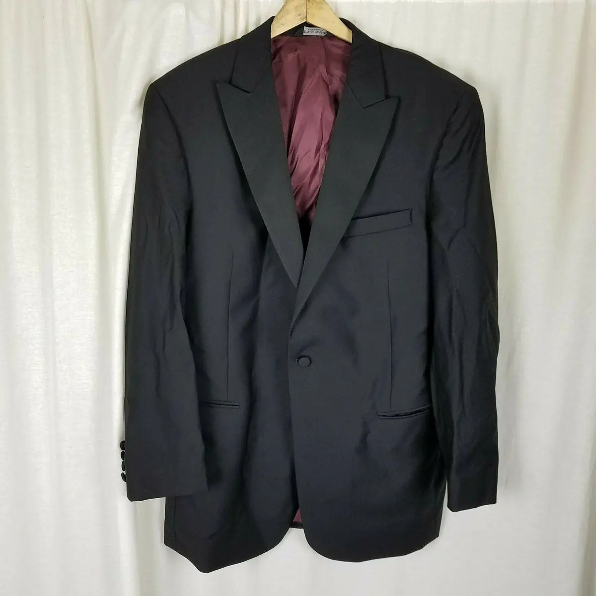 Jos. A. Banks Wool Black Peak Tuxedo Blazer Suit Jacket Sportcoat Mens 44 Long 1