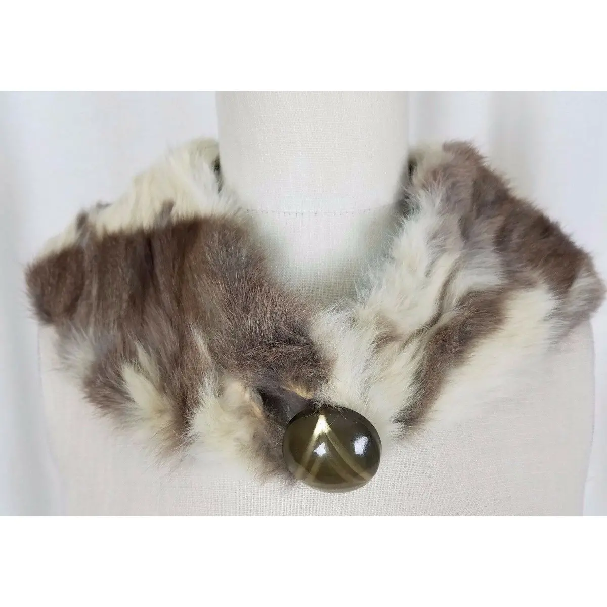 Vintage Genuine Fur Stole Sable Scarf Wrap Boa Mod Button Up Sweater Coat Collar 1
