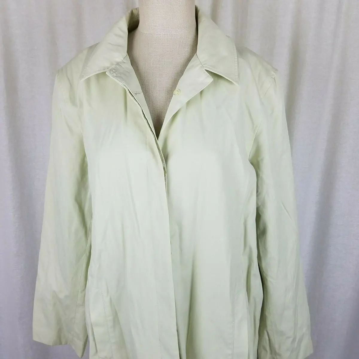 Talbots Floral Lined Long Lime Green Rain Trench Coat Womens Xl Placket Front 2