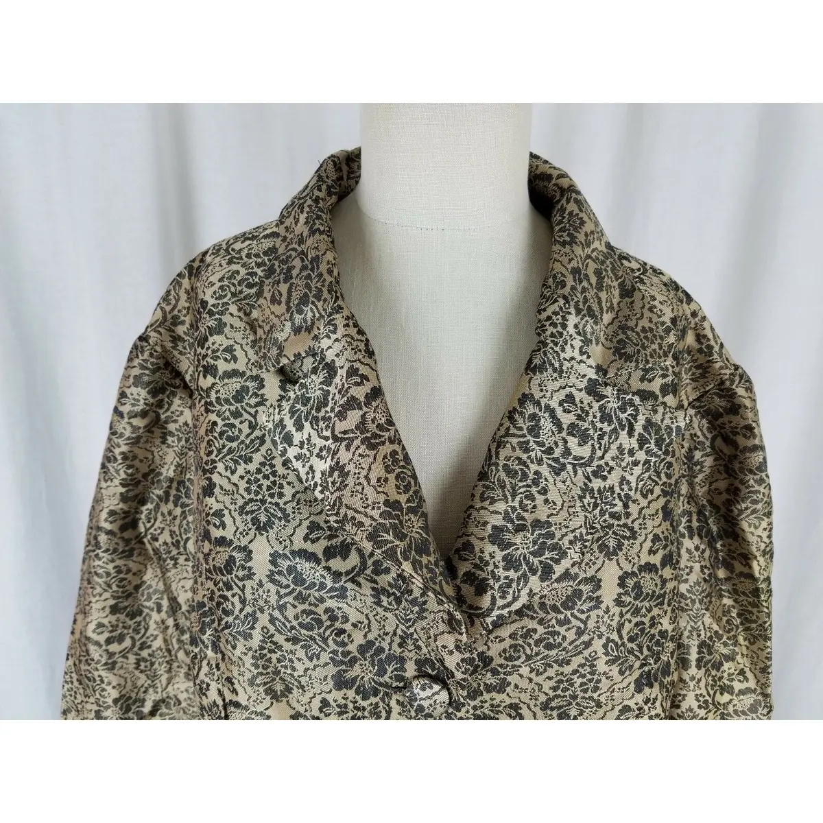 Vintage Miss Hong Asian Brocade Silk Embroidered Floral Jacket Womens L Black 2