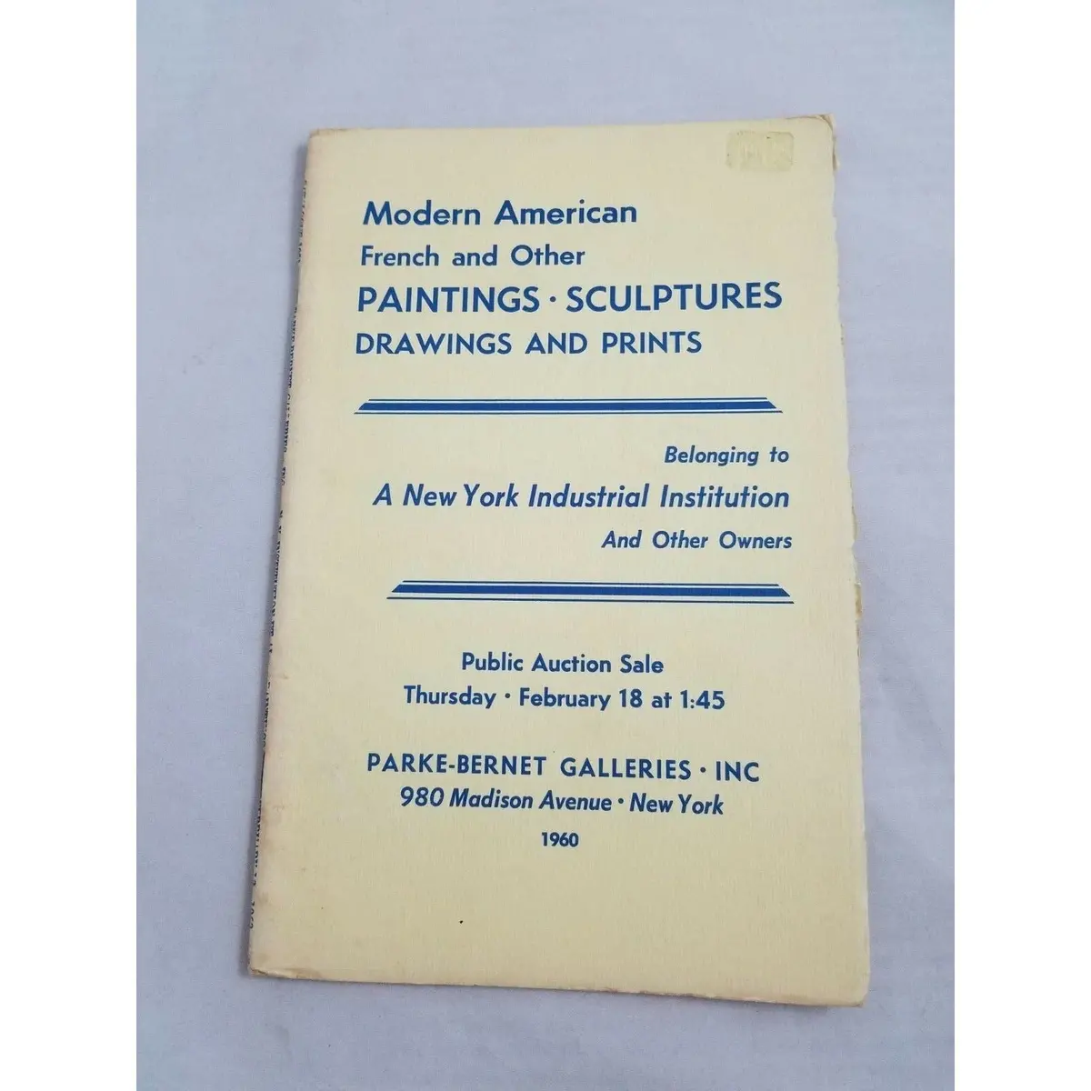 Modern American French Paintings Sculptures Parke-Bernet Auction Catalog 1960 1
