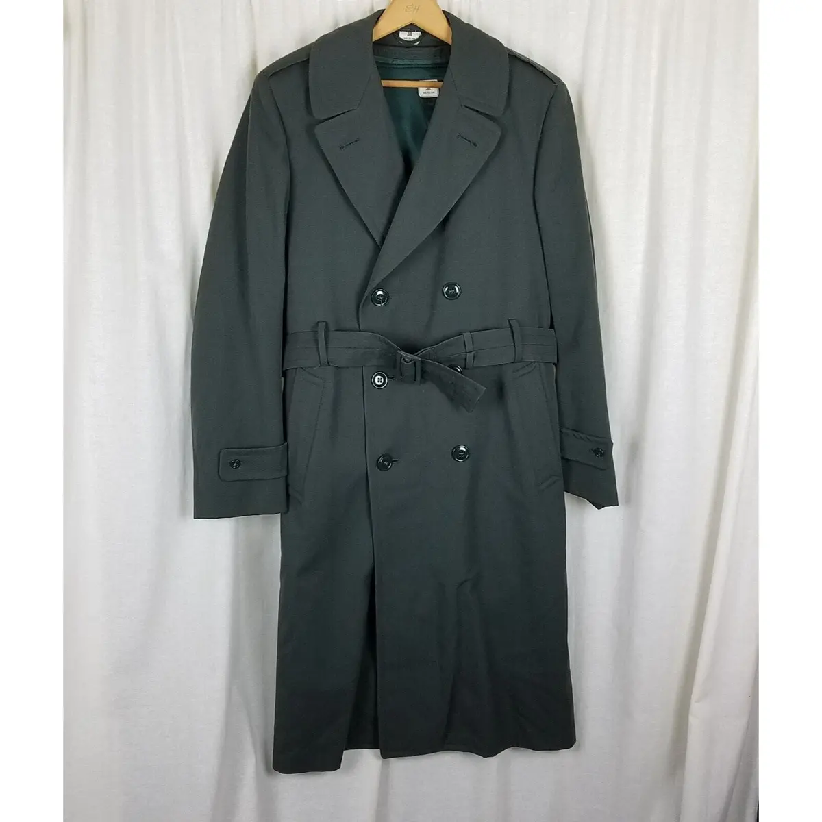 Military Issue Army Serge Green Wool Overcoat Ag-44 Peacoat Trench Coat Mens 38L 1