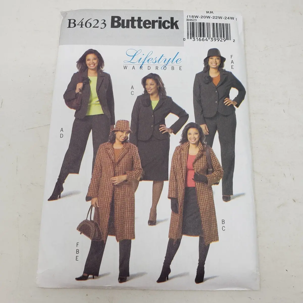 Butterick B4623 Sewing Pattern Jacket Skirt Pants Hat Plus Size 18W-20W-22W-24W 1