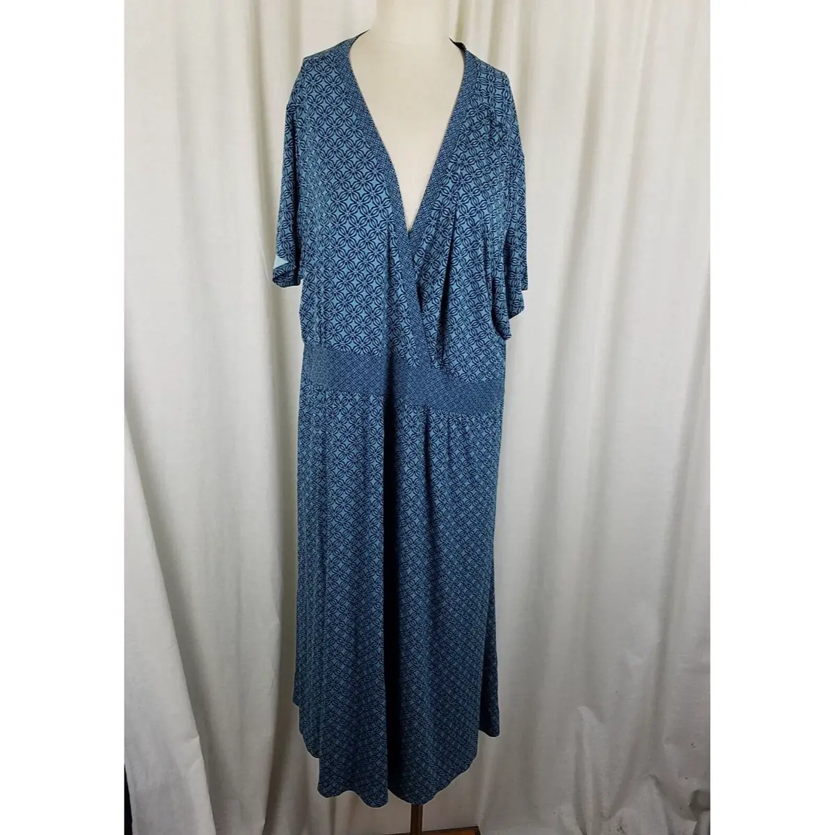 Ll Bean Summer Jersey Knit Stretch Faux Wrap Dress Womens 3X Plus Size Teal 1