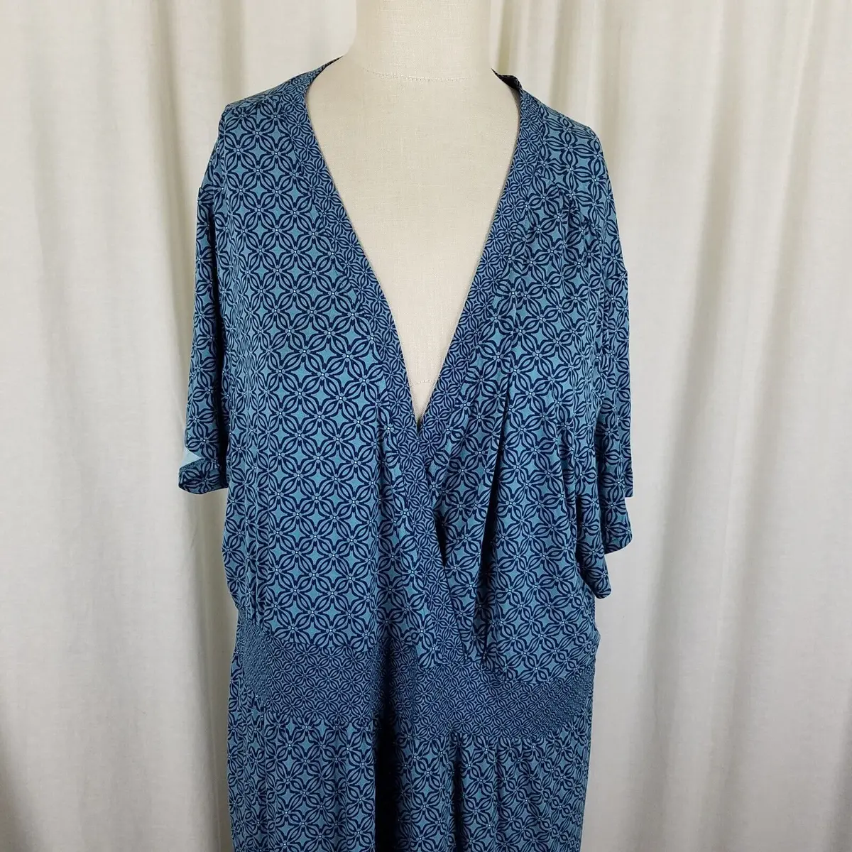 Ll Bean Summer Jersey Knit Stretch Faux Wrap Dress Womens 3X Plus Size Teal 2