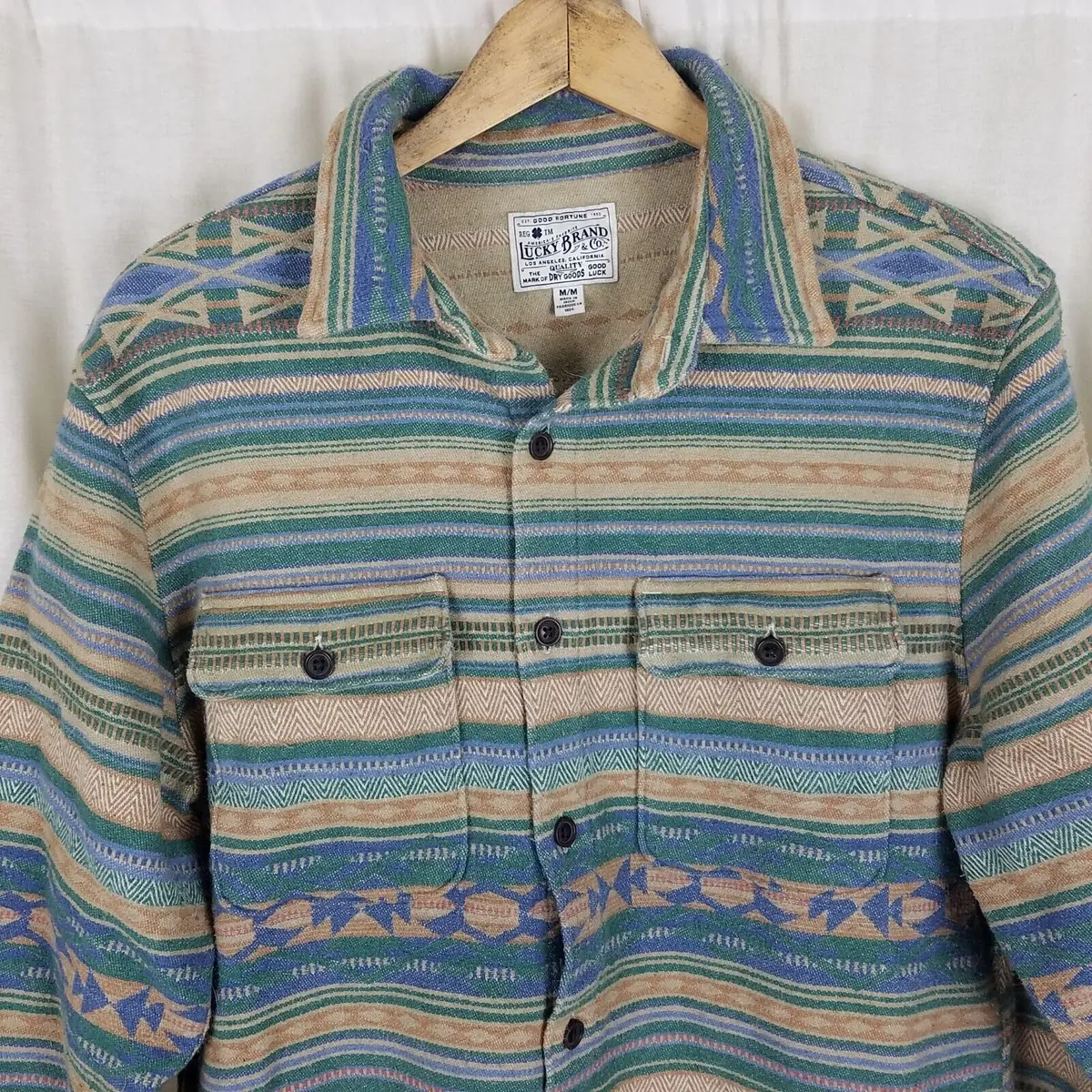 Lucky Brand Southwestern Navajo Print Chamois Flannel Shirt Jacket Mens M 1