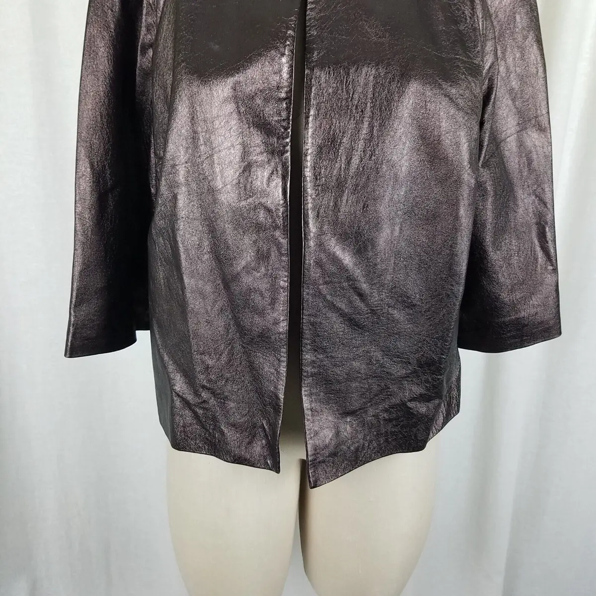 Jones New York Metallic Leather Open Front Evening Jacket Blazer Womens L 2
