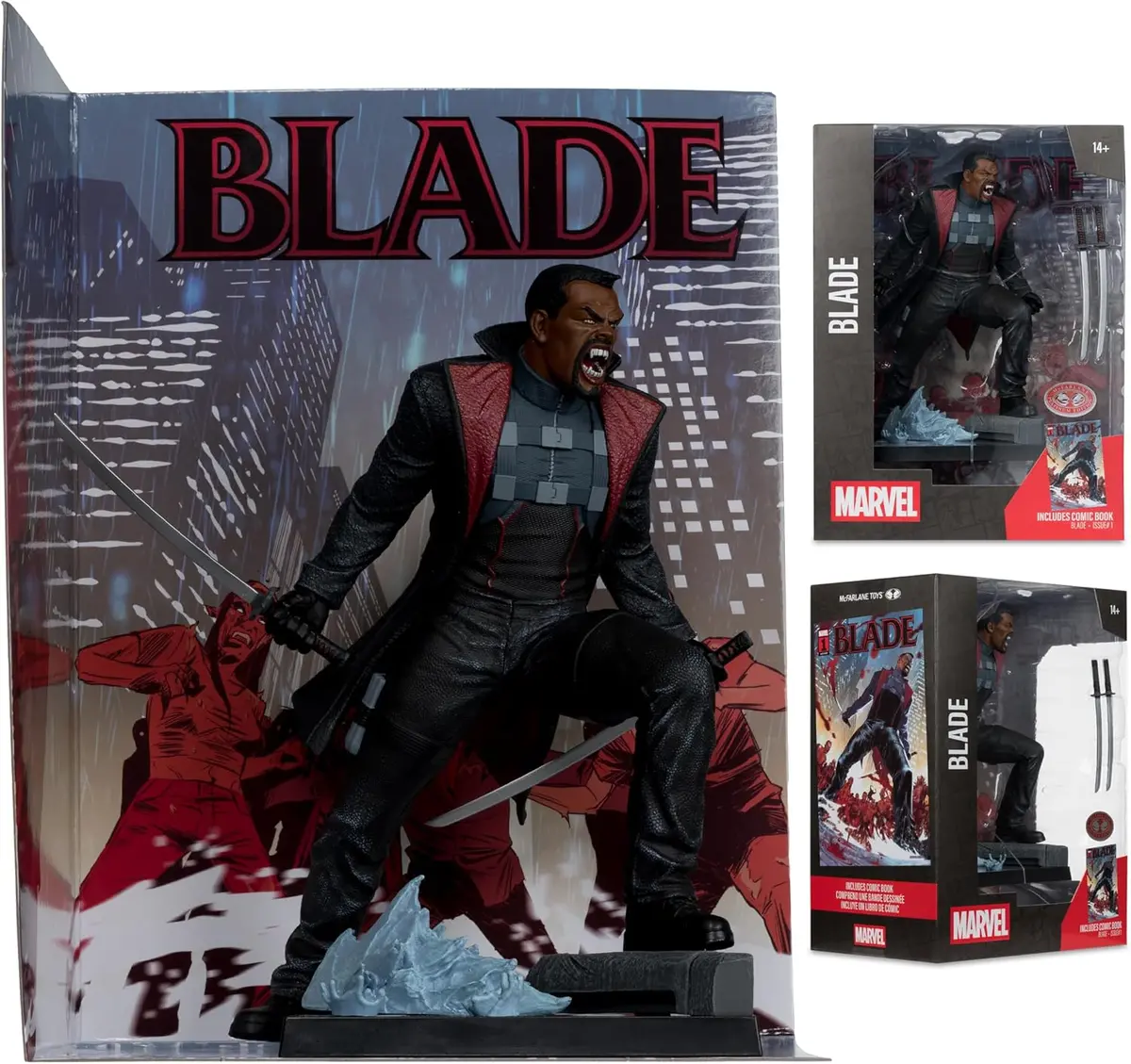 Mcfarlane - Marvel Collection - Blade #1 - Blade 1:6Th Scale Red Platinum Posed Figure W/Scene 14848 1