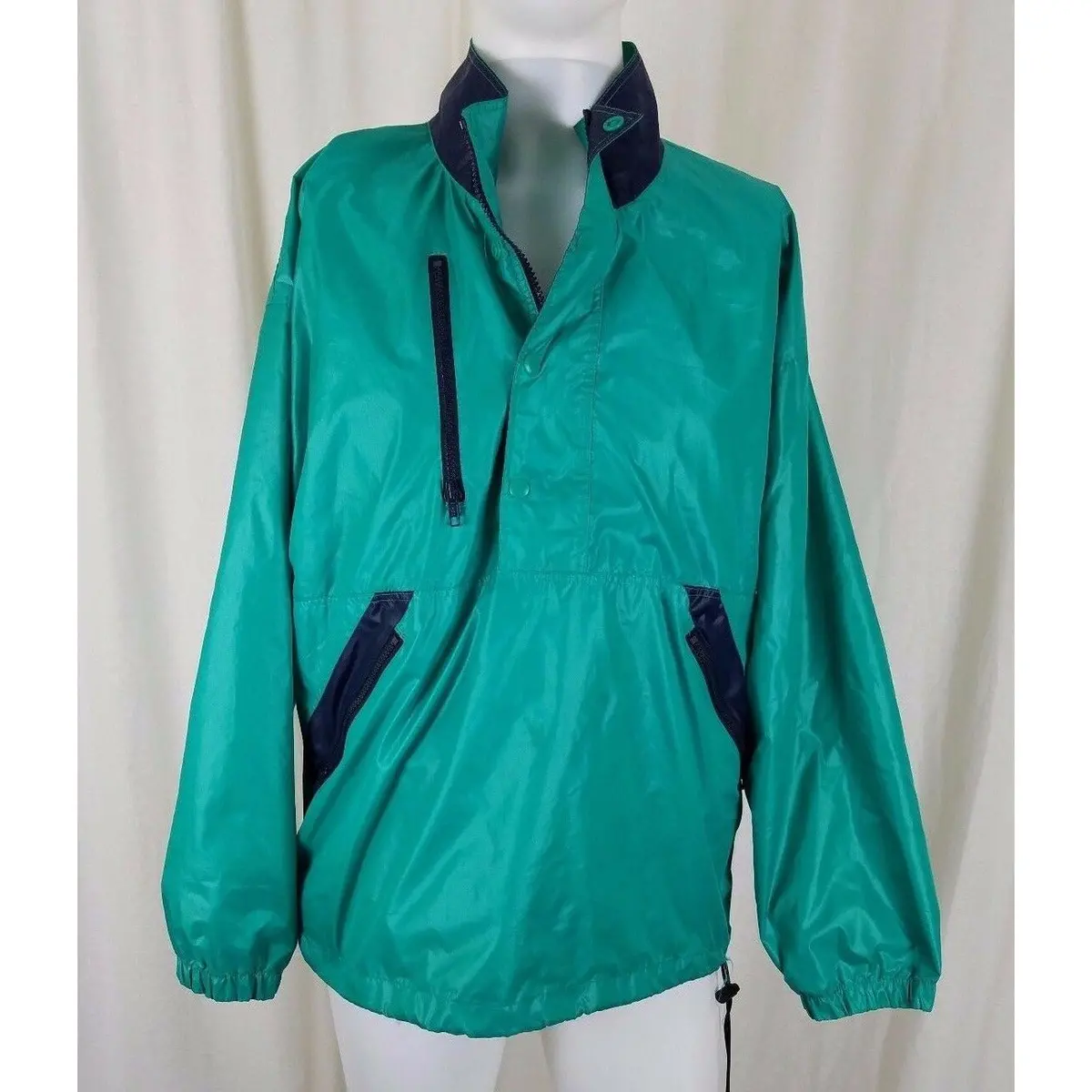 Vintage Izod Club 1990'S Pullover Anorak Nylon Windbreaker Jacket Mens M Green 1