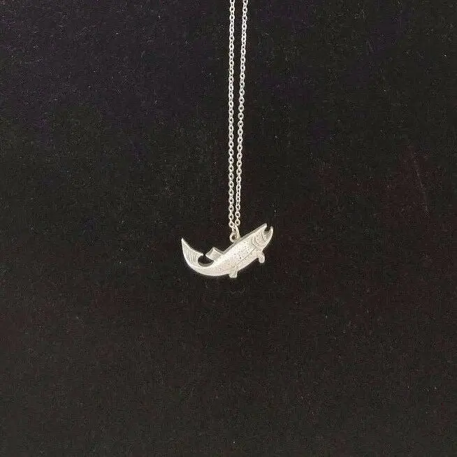 Salmon Wide Mouth Bass Fish Pewter Silver Chain Necklace Pendant Charm Jewelry 1