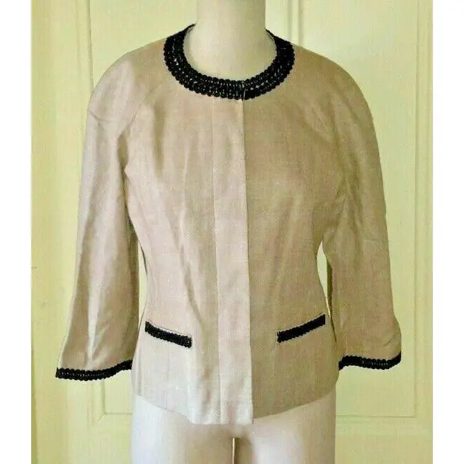 Sara Campbell Woven Silk Crochet Collarless Cropped Blazer Jacket Womens 8 Usa 1