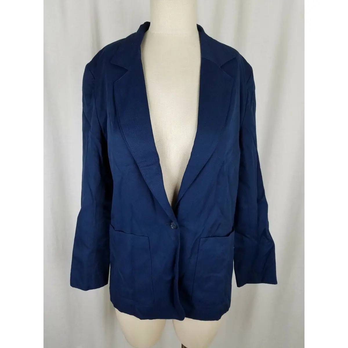 Vintage Ll Bean Navy Blue Single Button Up Boyfriend Blazer Jacket Womens 4 Usa 1