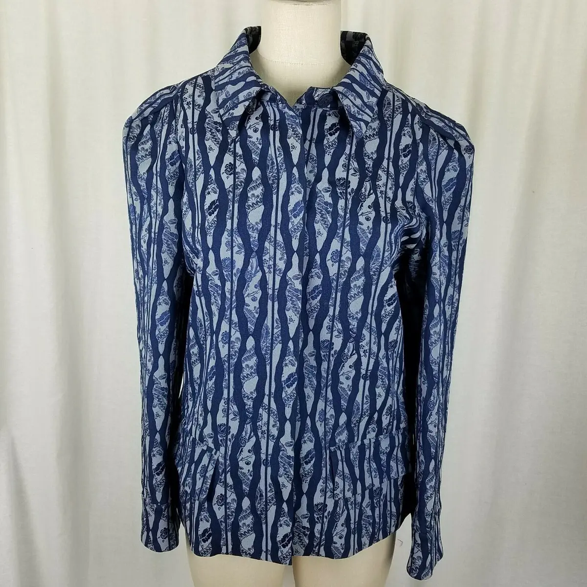 Jeans De Christian Lacroix Indigo Floral Striped Jacket Blazer Womens 44 Italy 1